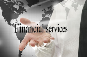 Business man presenting sign Financial services